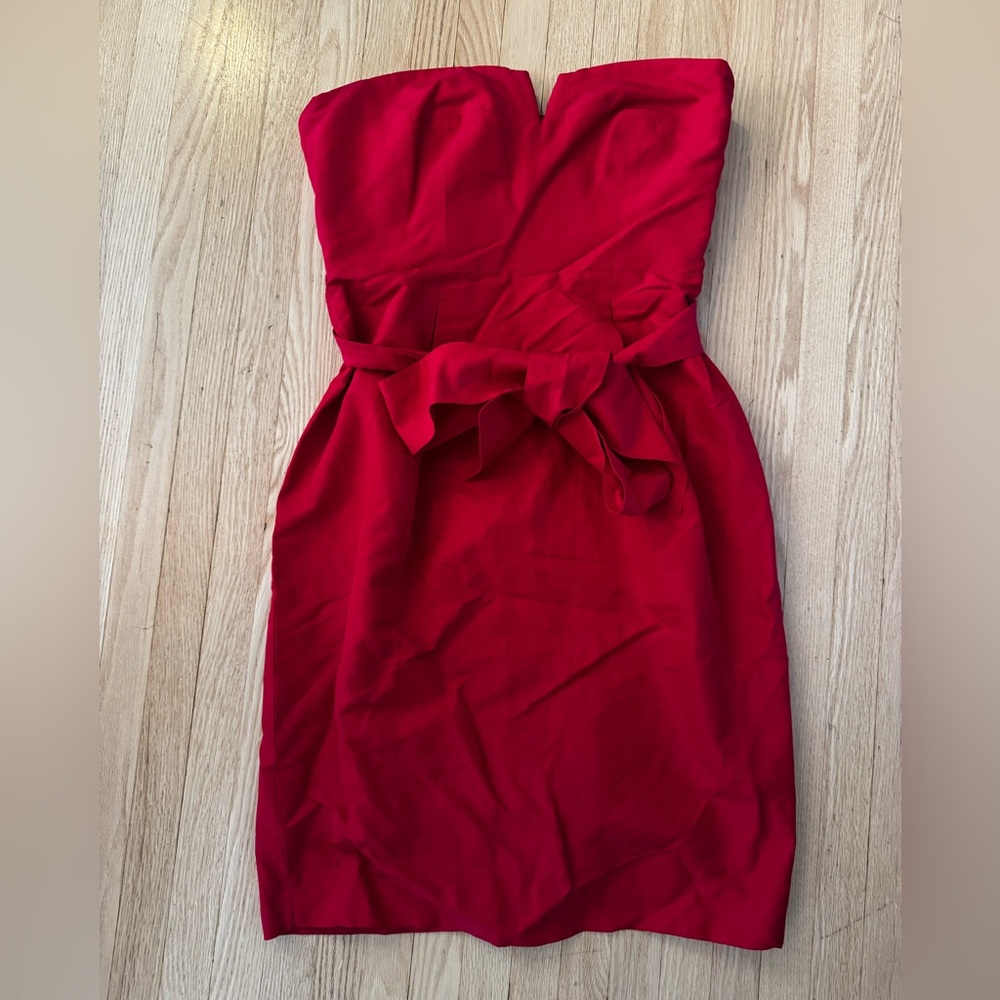 J. Crew Strapless Red Dress with Bow